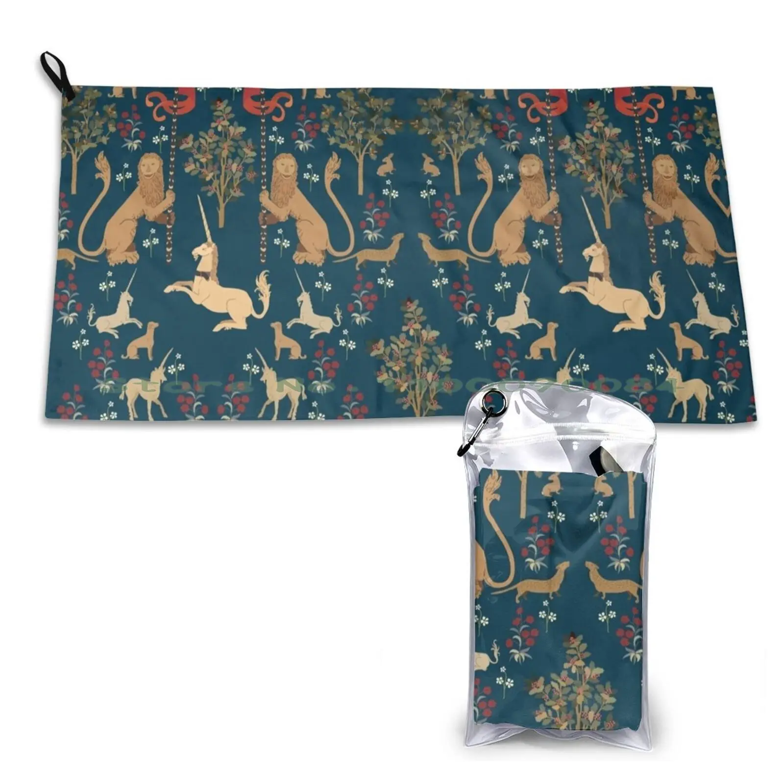 

Средневековая серия единорогов: Нет 2 быстросохнущее полотенце для спортзала портативное для ванной средневековый Единорог среднего возра...