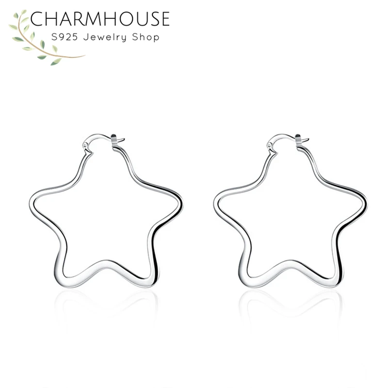 Серебряные серьги Charmhouse для женщин большие звездные кольца 925 Корейские ювелирные украшения аксессуары Brincos Pendientes.
