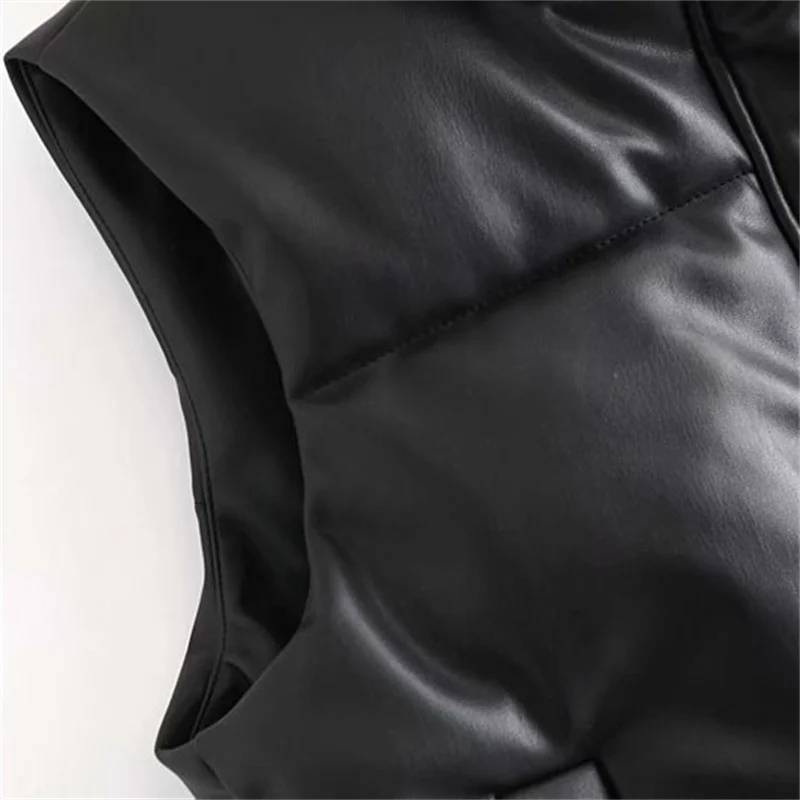 Женский винтажный жилет без рукавов кожаный с хлопковым наполнителем и