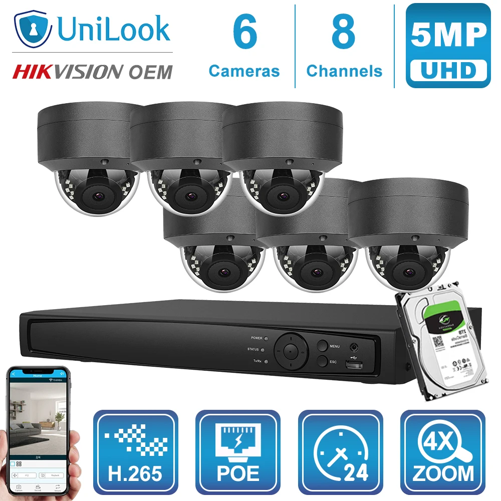 UniLook 8CH NVR 4/6/8 шт. 5 Мп серая ip-камера POE 4X Zoom уличная система безопасности 2 8-12 мм