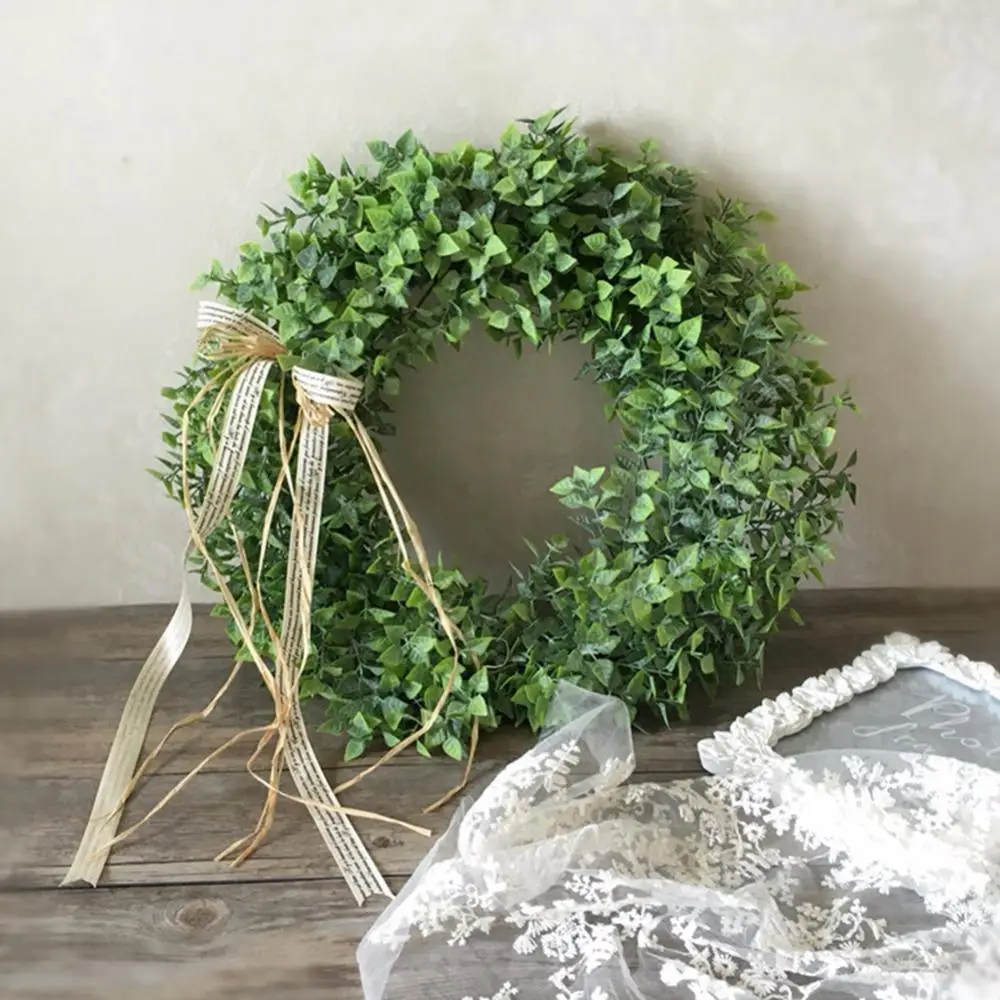 Искусственный венок из листьев с бантом для двери подвесное настенное украшение