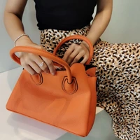 2021 fashion luxury full grain cowhide leather womens tote bag orange roomy deisgn ladies handbag large shoulder bag dropship