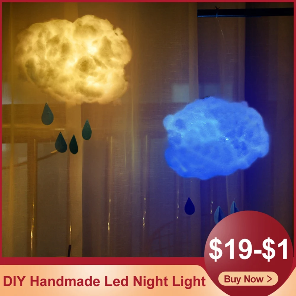 

DIY Led Light Night Lamp Handmade Cotton Cloud Shape Lights Hanging For Birthday Gift Home Bedroom Indoor Lighting Decorations