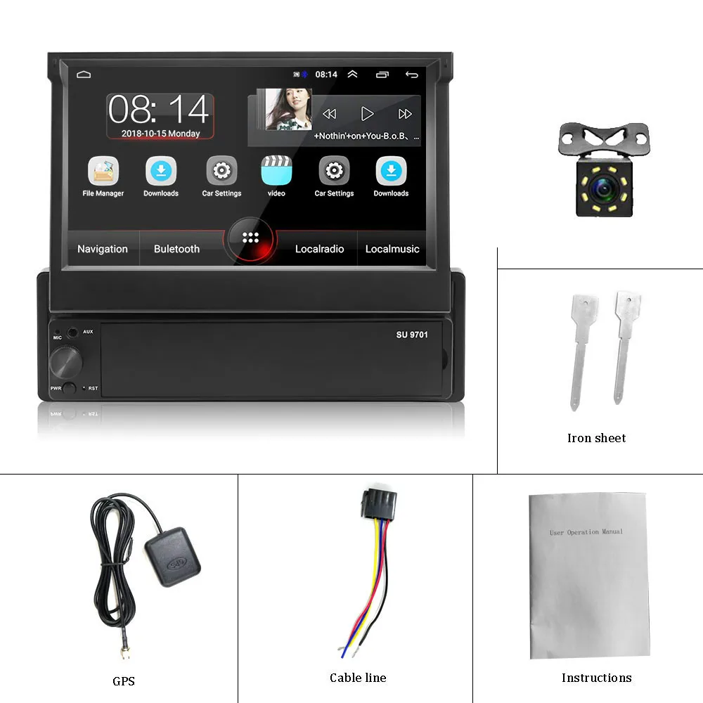 with 8led cam 7 дюймов Android 8,1 автомобильный радиоприемник 1 Din MP5 плеер+ Wi-Fi, gps Bluetooth AM/FM карта Оффлайн мультимедиа Playercam - Цвет: with 8led cam