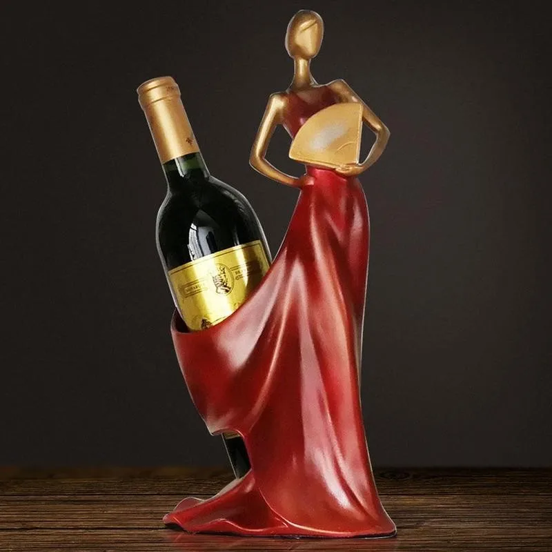

Modern Blue Take Fan Beauty Wine Rack Creative Home Decorative Figurines Ornaments Creative Wedding Craft