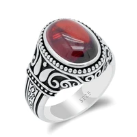 925 sterling silver natural garnet ring for men with red stone finger ring vintage carved design jewelry for male women gift