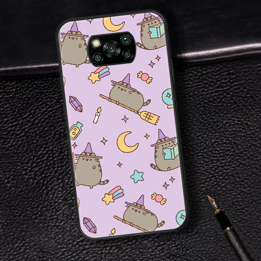 

Cute Cartoon Pusheen Cat Phone Case Cover Hull For Xiaomi Mi A2 A3 8 9 SE 9T 10 10T Lite Pro Ultra Poco X3 black Back Silicone