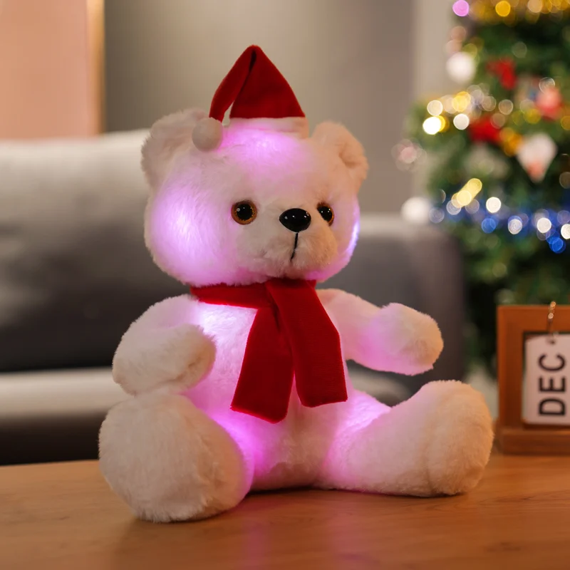 

28 см милый светящийся Рождественский медведь, плюшевые игрушки, Милая молния, Плюшевые Поющие Куклы, мягкие набивные для детей, подарок на Рождество для подруги