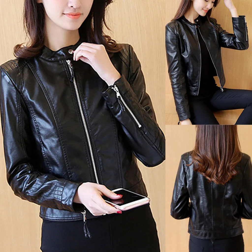 Куртка из искусственной кожи женские толстовки зима осень мотоциклетная тонкая