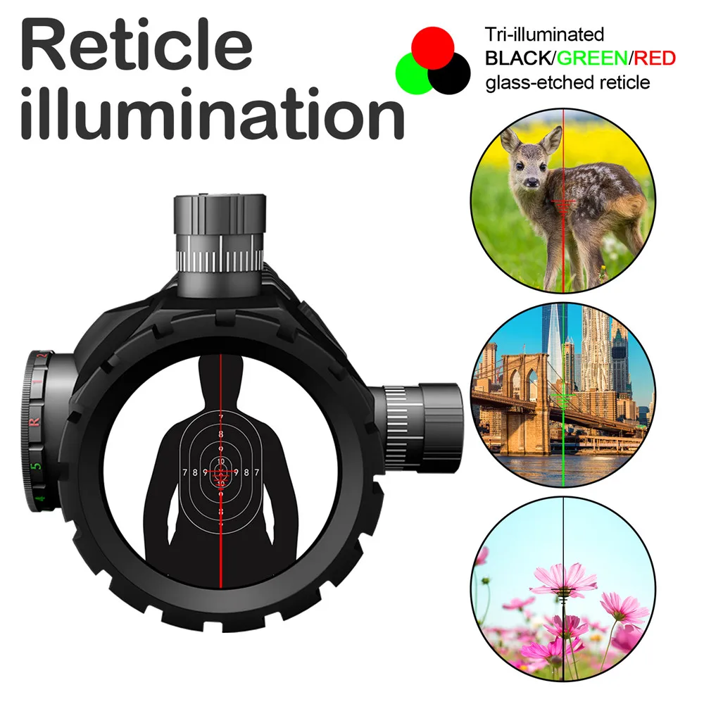 

Tactical Hunting Optics Rifle Scope 3X28 Green Red Dot Cross Sight Scope with Adjustable 11mm 20mm Picatinny Rail
