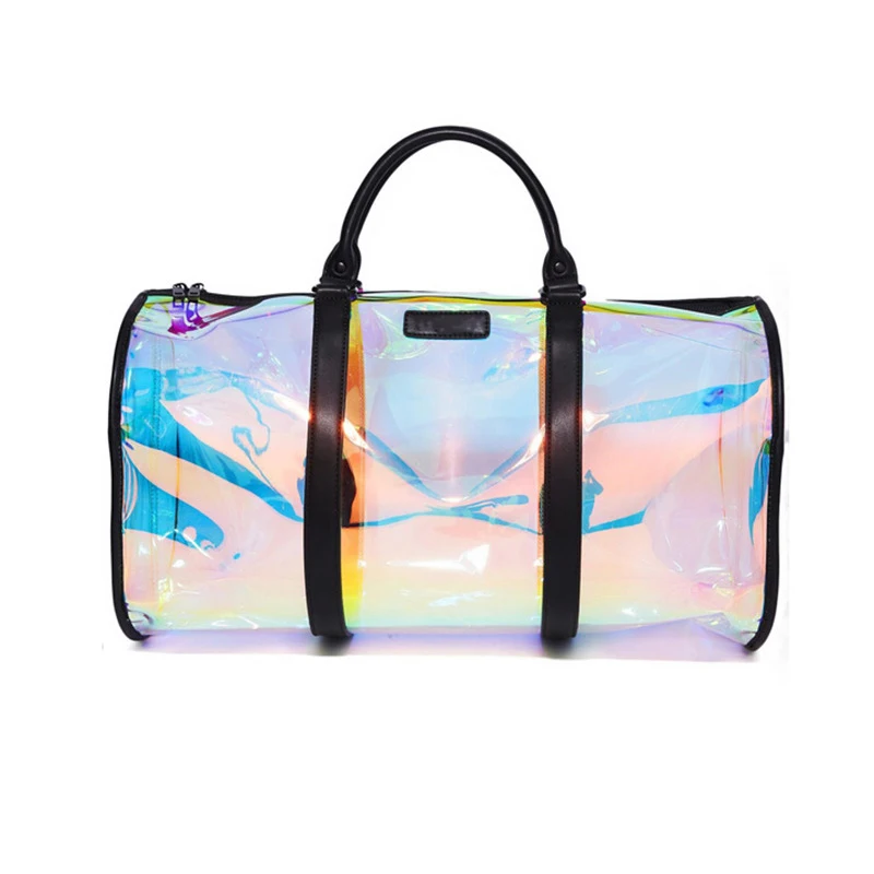 

Colorful Shiny Travel Bag Transparent PVC Gym Bags Business Trip Luggage Bag Single Shoulder Handbag Laser Swimming Bag X427A