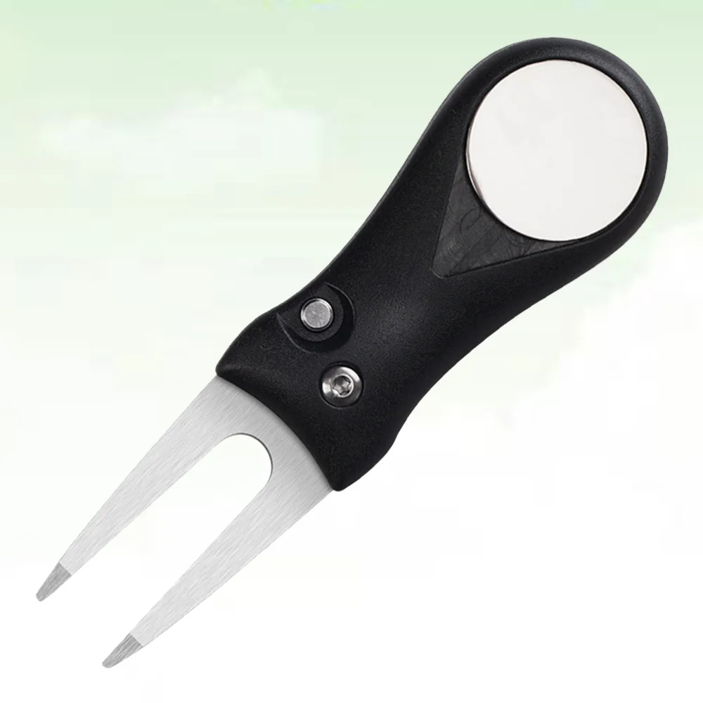 

Stainless Steel Grass Repair Tool Divot Tool Fork ABS Handle Folding Greens Fork Training Tools (Black)