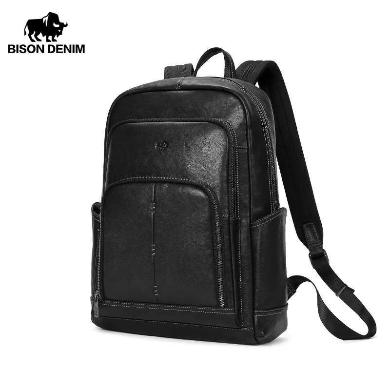 Мужской рюкзак BISON DENIM из натуральной кожи школьный модная Водонепроницаемая