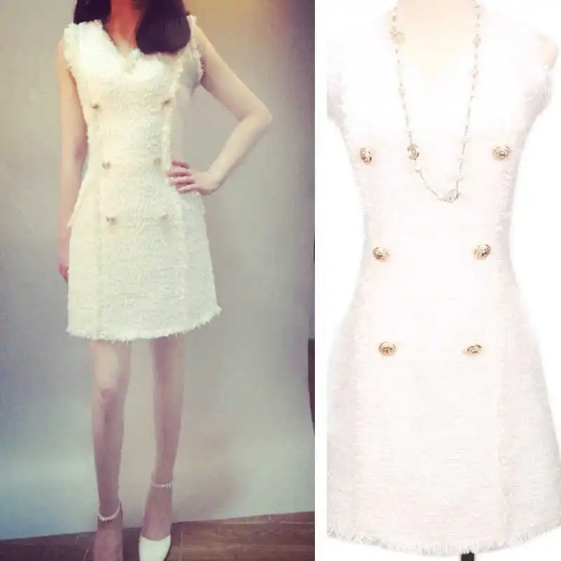 

Women's Spring 2021 brand new design tassels sleeveless tweed dress B644