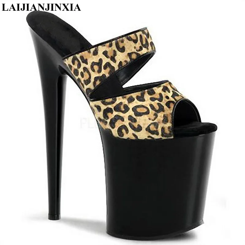 New 20CM High Heels Sandals Leopard Toe High-heeled Flip Flop Summer Pumps Women Dance Shoes