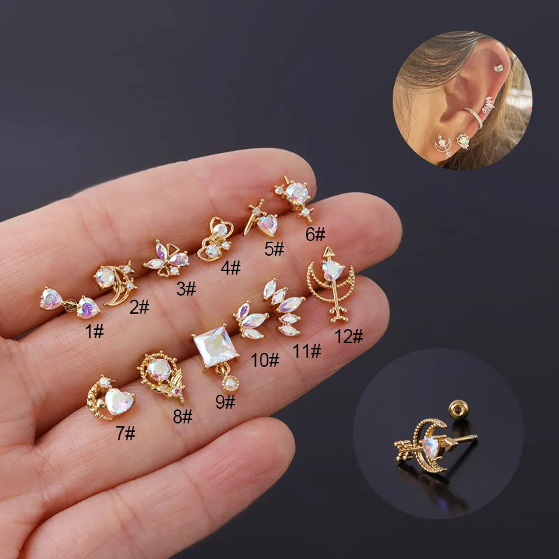 

1PC 20G Stainless Steel Ear Cartilage Helix Screw Back Earring Stud AB Cz Tragus Rook Conch Piercing Jewelry