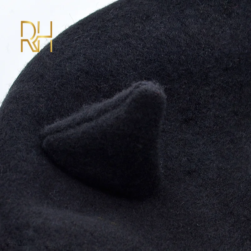 Шерстяной берет с кошачьими ушками художественная шапка милая шерстяная бутон