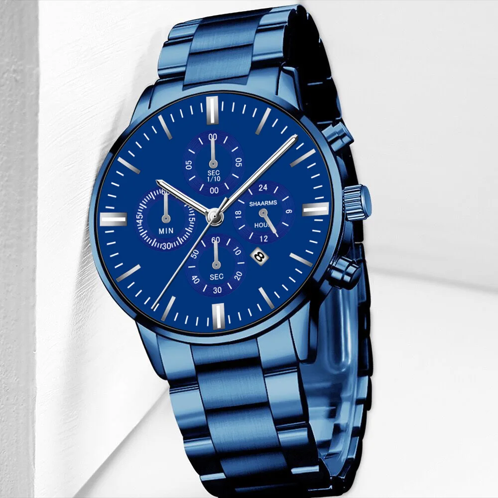 

Men Black Business Watch Blue Steel Strap Watch Analog Quartz Wrist Casual Business Clock Men's Digital Watch relogio masculino