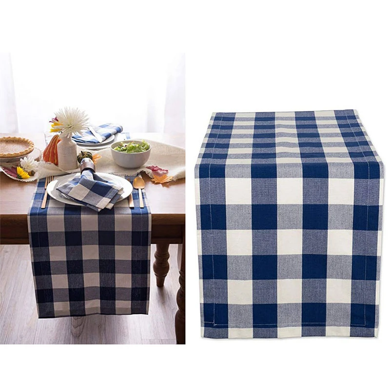 Прямоугольная настольная дорожка трендовая современная в клетку дизайн хлопок