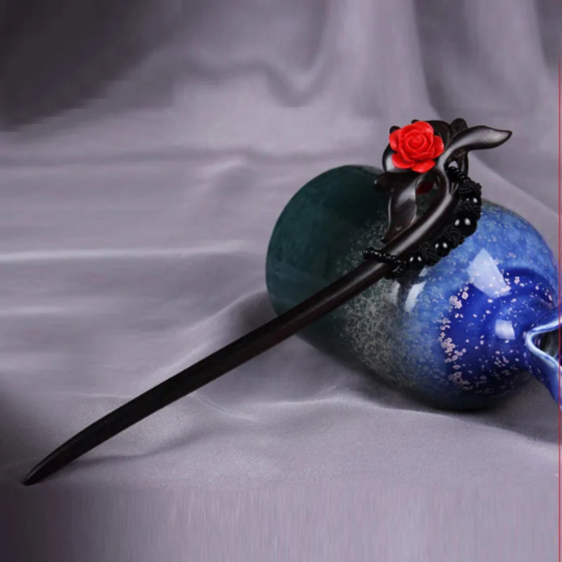 Kanzashi заколка для волос булочка скульптура черное дерево китайский Hanfu японский