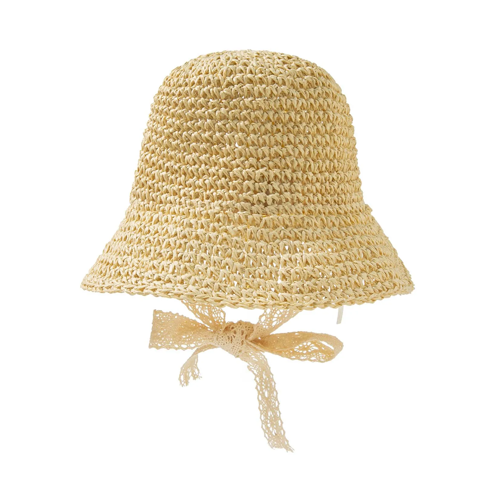 

Summer Kids Girls Caps Temperament Baby Seaside Lace Bow Sun Hat Fashion Breathable Children's Baby Girl Weave Beach Hats