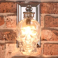 skull bones wall lamp retro loft sconces clear glass bottle wall art light fixtures for dinning room bar industrial home decor