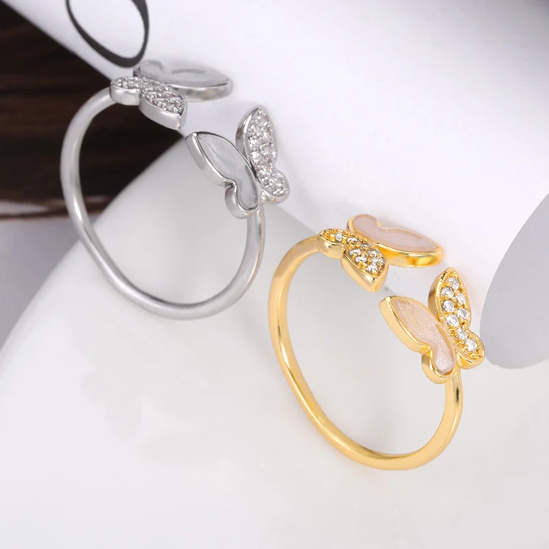 Изысканные блестящие кольца в виде бабочки с кристаллами для женщин винтажные