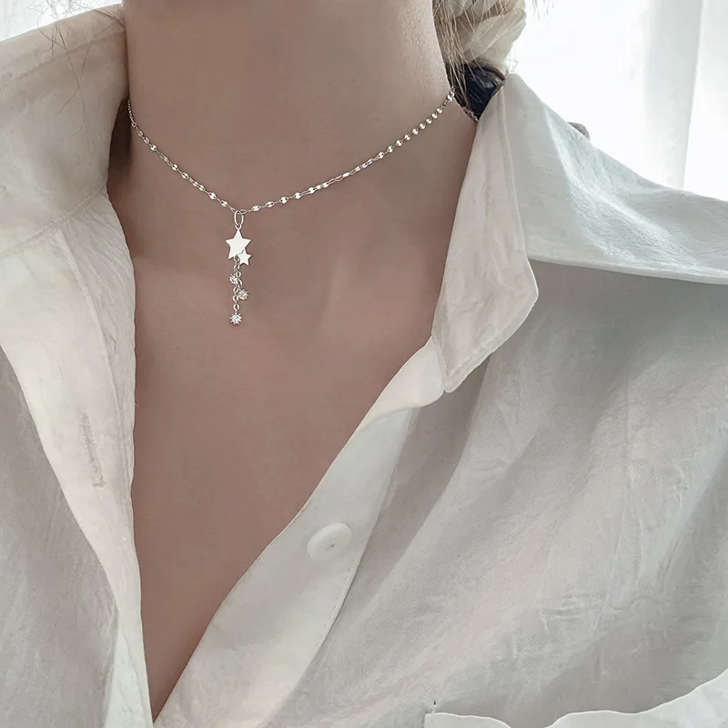 

Korean Fashion Star Single Necklace for Women Dainty Clavicle Chain Zircon Pendant Jewelry for Women Summer Necklaces