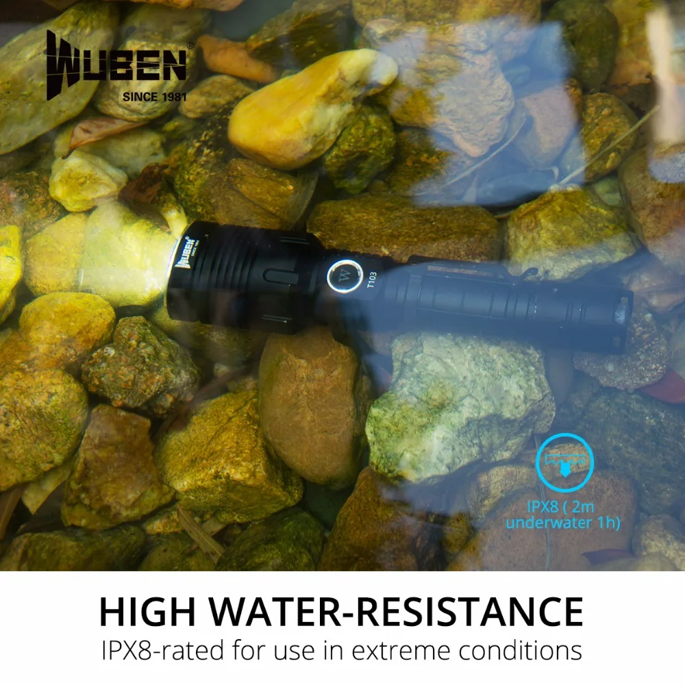 買取 Wuben Led懐中電灯戦術的な防水充電式トーチcree XHP35 Led 18650バッテリーpatrolingハイキングライトT103プロ