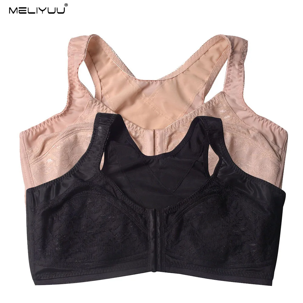 Женский кружевной бюстгальтер без косточек большого размера с пряжкой спереди