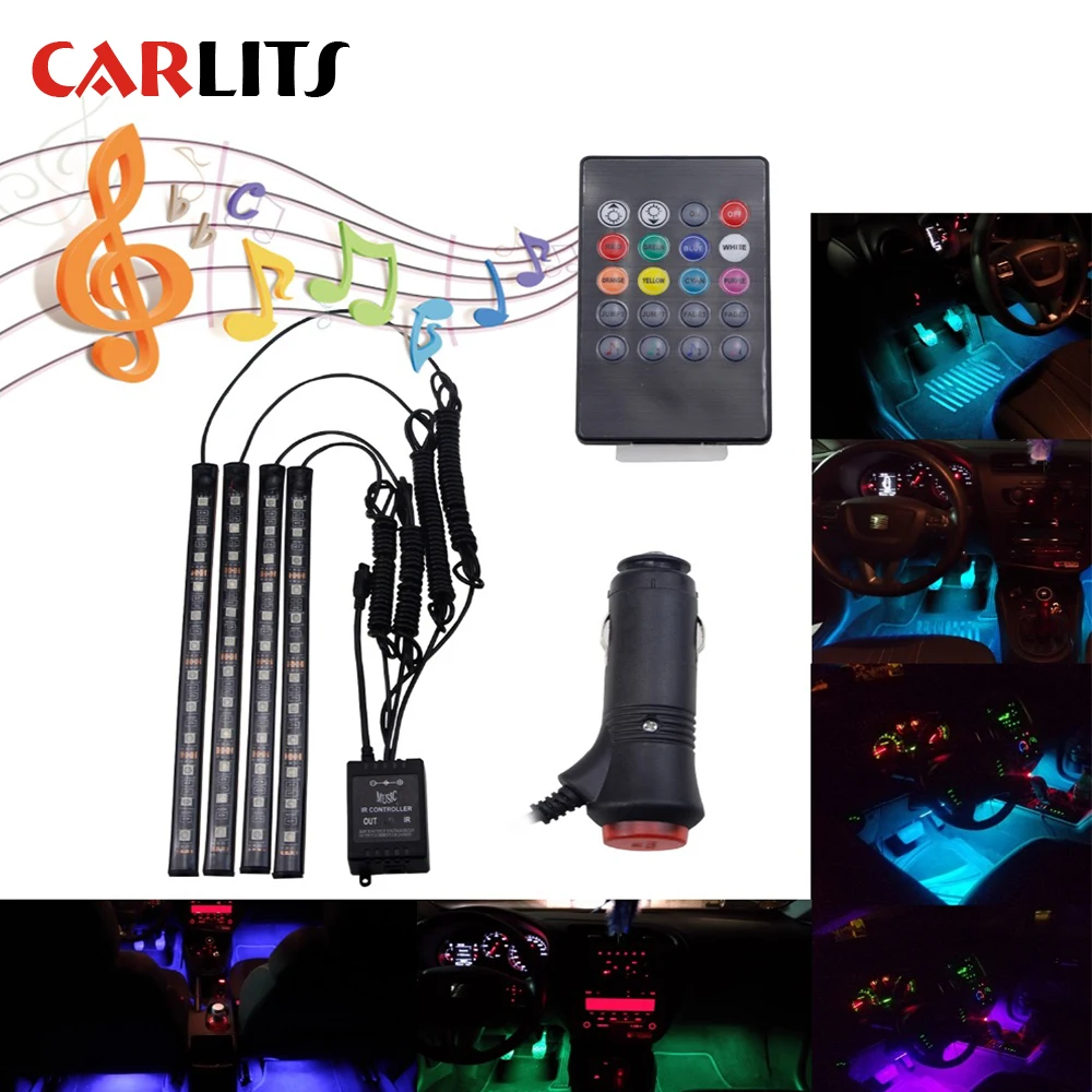 

Автомобильная гибкая светодиодная лента CARLITS 4X, 48 светодиодов, 12 В, внутреннее освещение автомобиля, светодиодный комплект с разноцветной м...