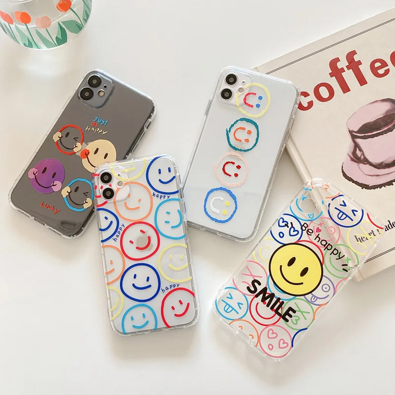

N1986N iPhone 12 Mini 12 11 Pro X XR XS Max 7 8 Plus SE 2 Fashionable cartoon smiling face transparent and soft TPU iPhone 11