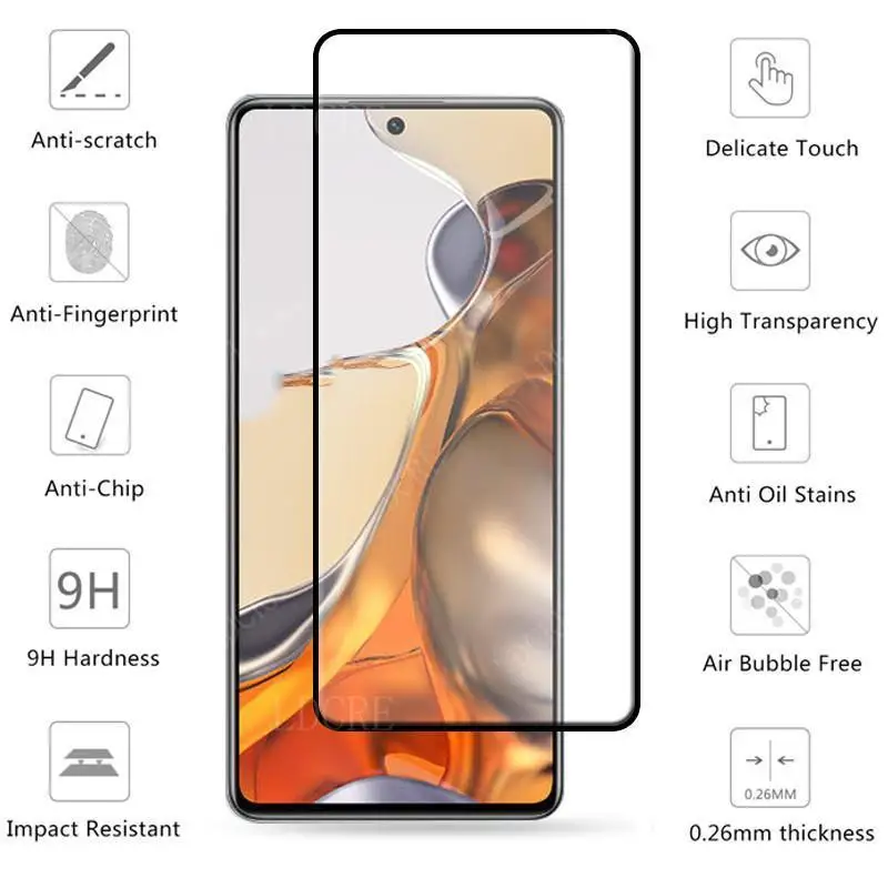 Cristal Protector 4 en 1 para Xiaomi Mi 11T, Protector de pantalla de pel&iacute;cula de tel&eacute;fono con pegamento de cobertura completa HD para Mi 11T, cristal de lente-2