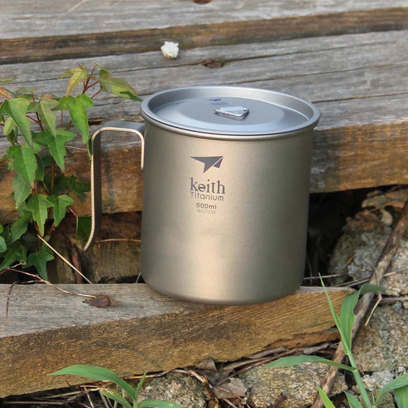 Ультралегкая титановая чашка для воды Keith однослойная кемпинга с крышкой уличная