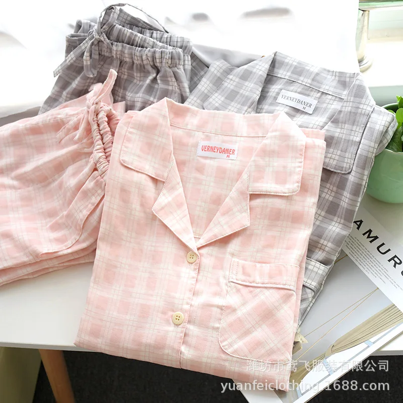 Мужская и женская пижама с длинными рукавами клетчатая длинная рубашка для