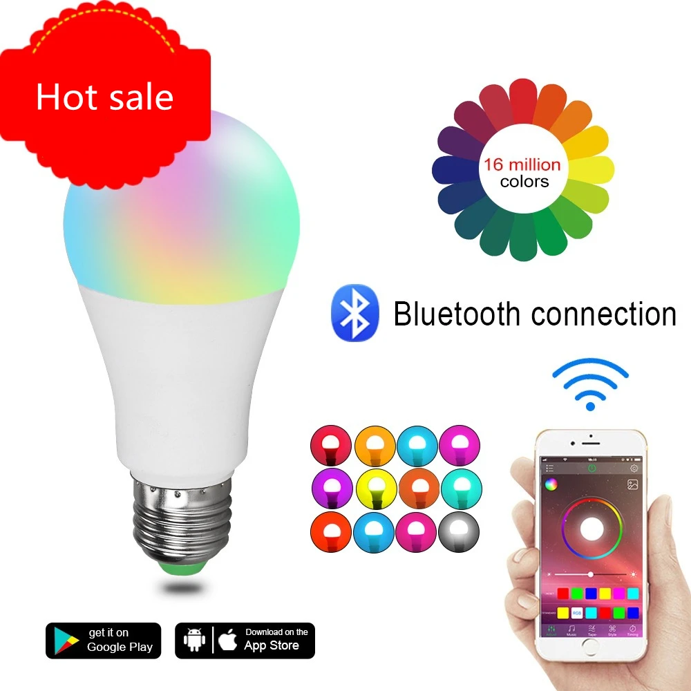 

Умная Светодиодная лампа с Bluetooth, 85-265 в, 15 Вт, E27