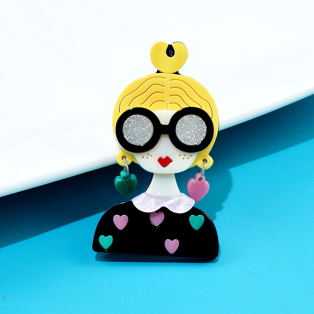 CINDY XIANG Acrylic Wear Glasses Girl Brooches For Women Acetate Fiber Pin Lady Jewelry High Quality | Украшения и аксессуары
