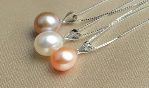 

3PCS 8-10mm AAA multi-colored pearl pendant 925s chain 18''
