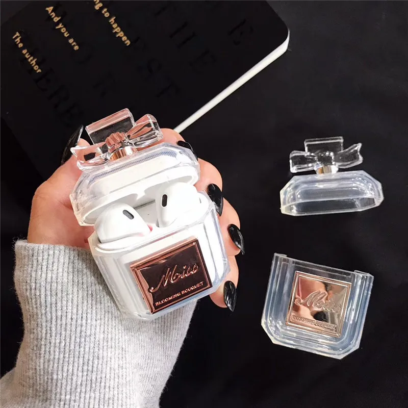 

3D Cute metal chain transparent Wireless Earphone Charging silicon case for Apply to AirPods 2 1 Bluetooth Headset cover