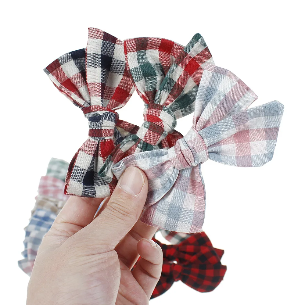 Детские заколки для волос девочек Цветочные с бантом детские в клетку из хлопка