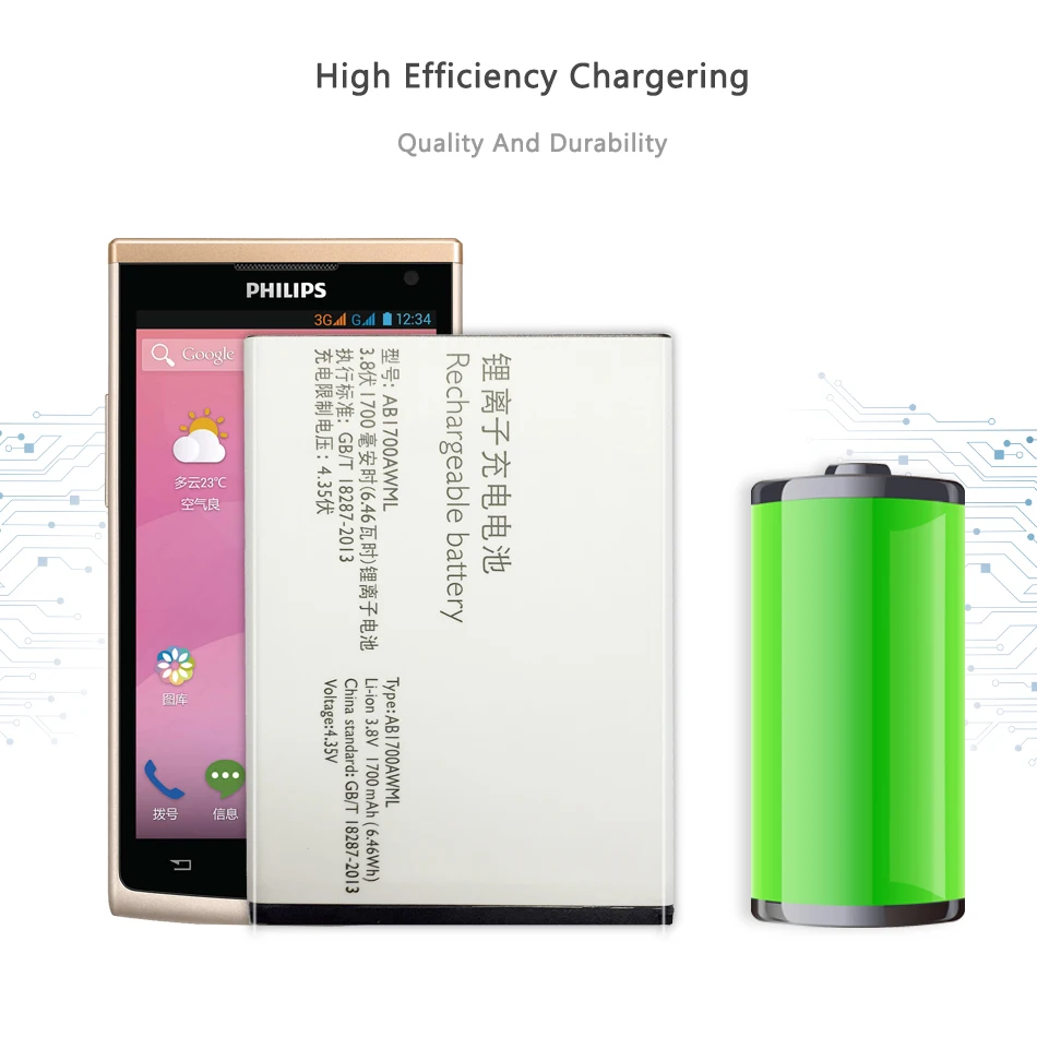 

For PHILIPS S388 CTS388 Mobile Phone Replacement Battery 1700mAh AB1700AWML
