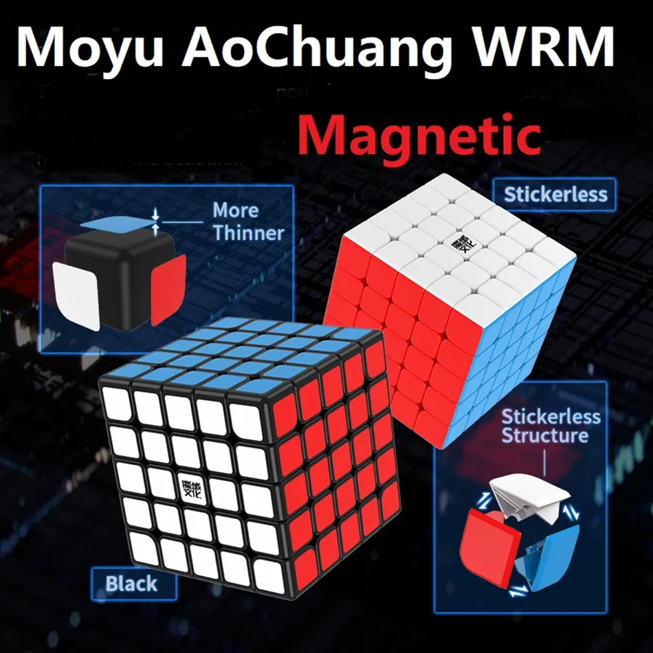 Moyu WR M / 5x5 4x4 3x3 2x2 Черный куб без скорости наклеек WRM 2X2 3X3 4X4 5X5 головоломка Магнитный