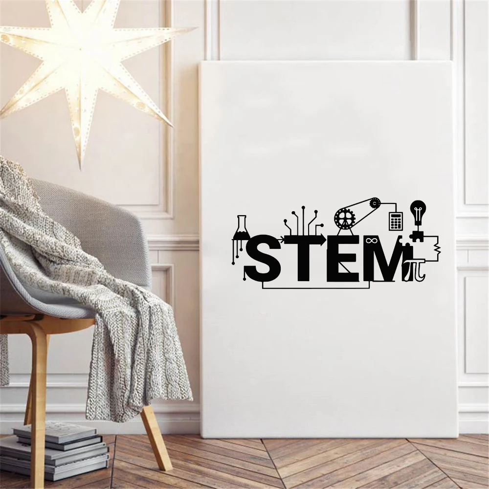 Science Stem Logo Wall Stickers Creative Style Vinyl Decal Technology Pattern Poster School Classroom Decoration | Дом и сад