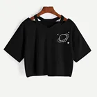 Короткий топ Slevee женский в стиле Харадзюку, модная короткая футболка с V-образным вырезом и забавным принтом планет, Студенческая футболка для подростков, на лето