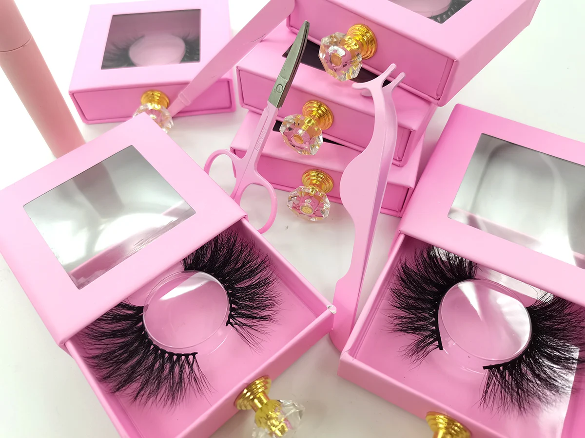 

Wholesale Custom Print Your Logo Pink Square 25mm Mink Private Label Eyelash Packaging Boxes Lashes Package