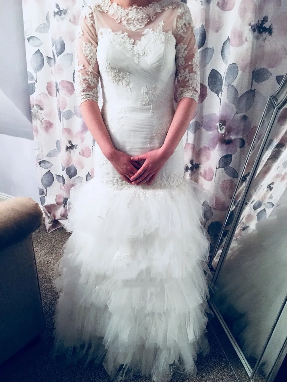 Русалка Свадебные платья Высокая шея Кружева Аппликации видеть хотя Половина