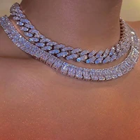 luxury dazzling rhinestone iced out chain necklace popular women hip hop necklace colour zircon gold chain jewelry for women
