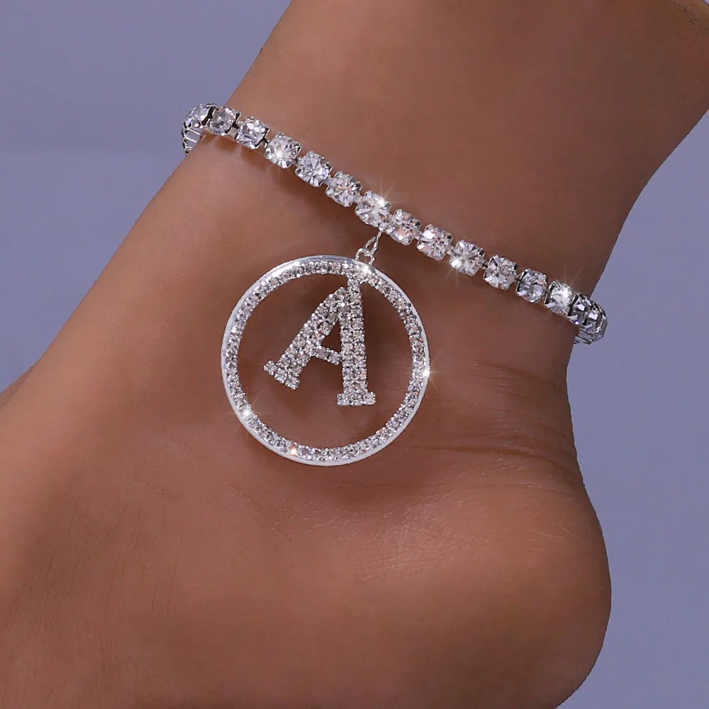 

Fashion A-Z Initial Letter Anklets For Women Rhinestone Alphabet Cuban Link Anklet Bracelet Summer Beach Boho Jewelry Party Gift