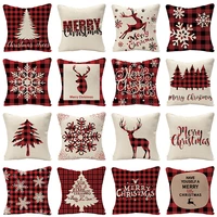 pillowcase linen red scottish plaid christmas cushion cover reindeer tree snowflake printed christmas sofa sofa bed decor pillow