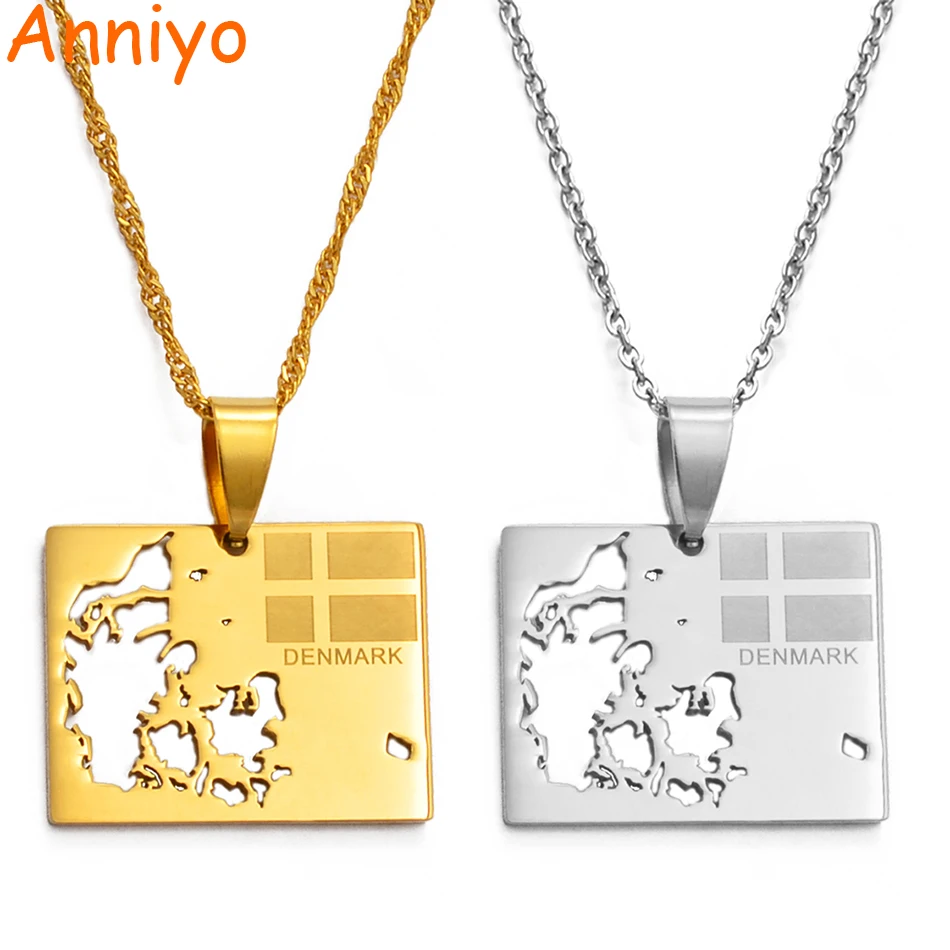 Anniyo Дания карта & подвеска в виде флага и подвесных ламп тонкий ожерелья для